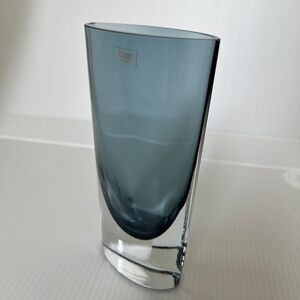 KROSNO Poland Art Glass Small Oval Smoky Blue  Vase Modern Minimalist Decor